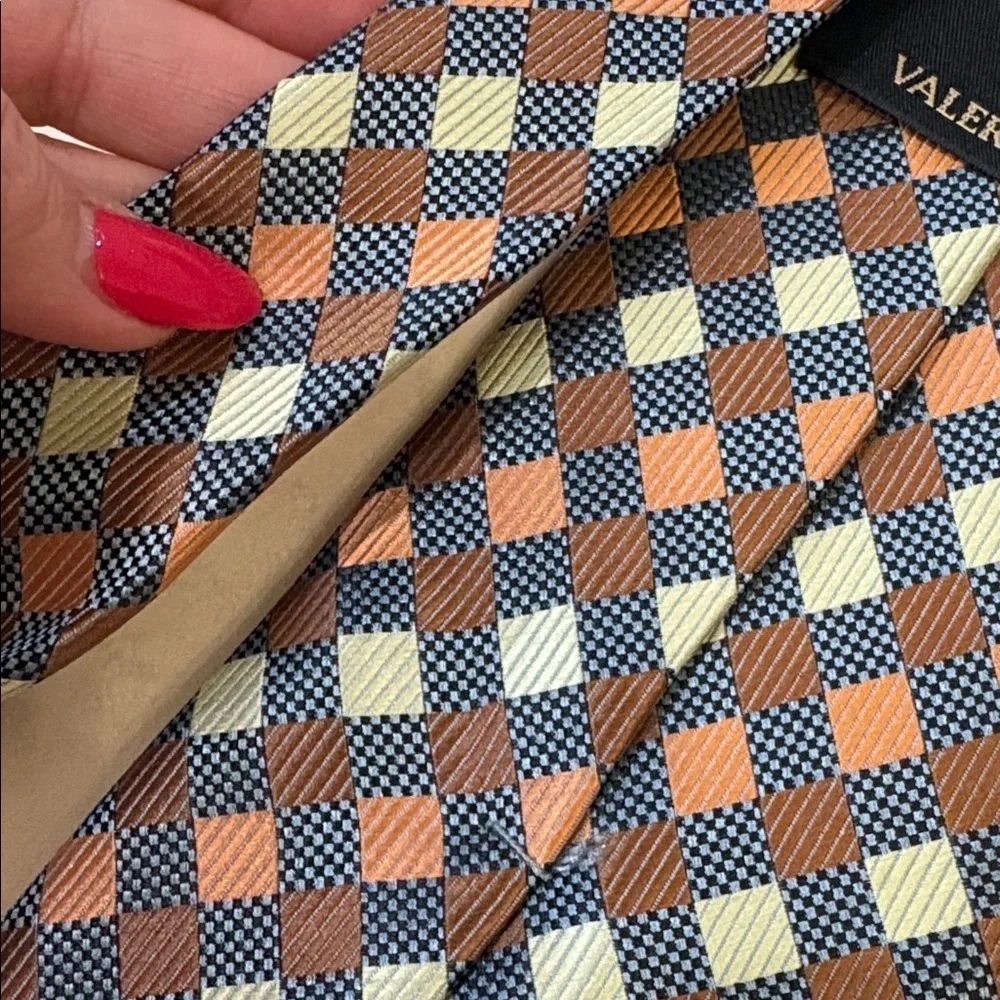 Valerio Garati Checkered Tie in brown yellow check black gray career